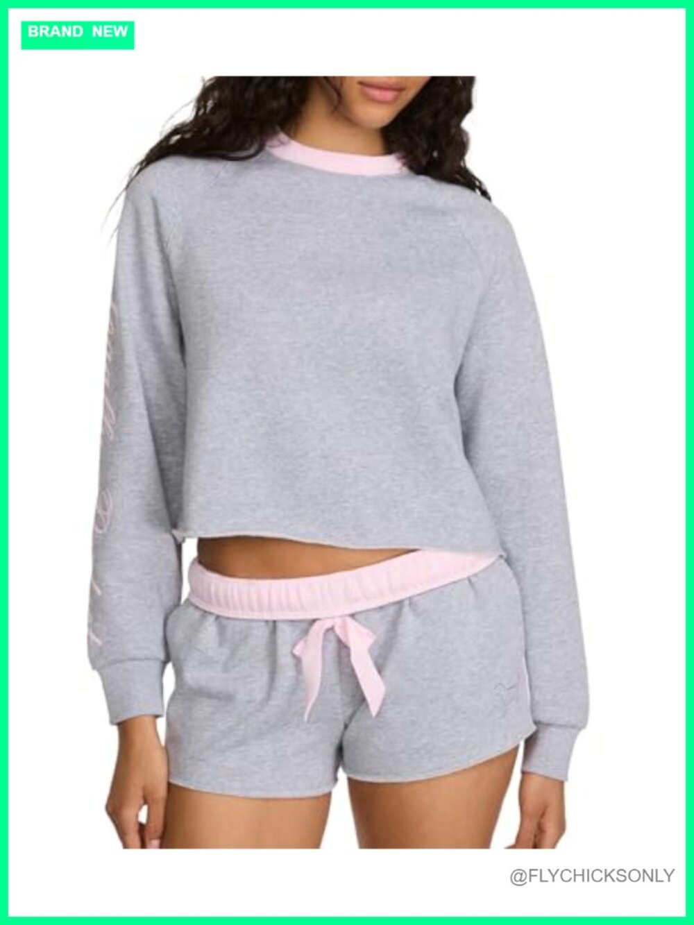 PINK Campus Fleece Cropped Crew Sweatshirt Pullover Long Sleeve